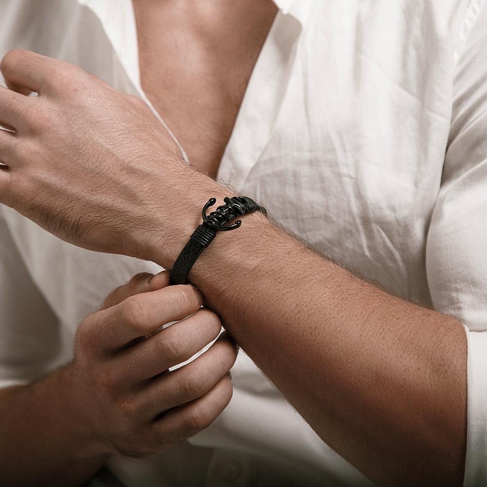 Men’s Nautical Rope & Leather Wristband