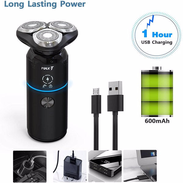 Travel Electric Razor Men Rechargeable IPX7 Waterproof Rotary Shaver