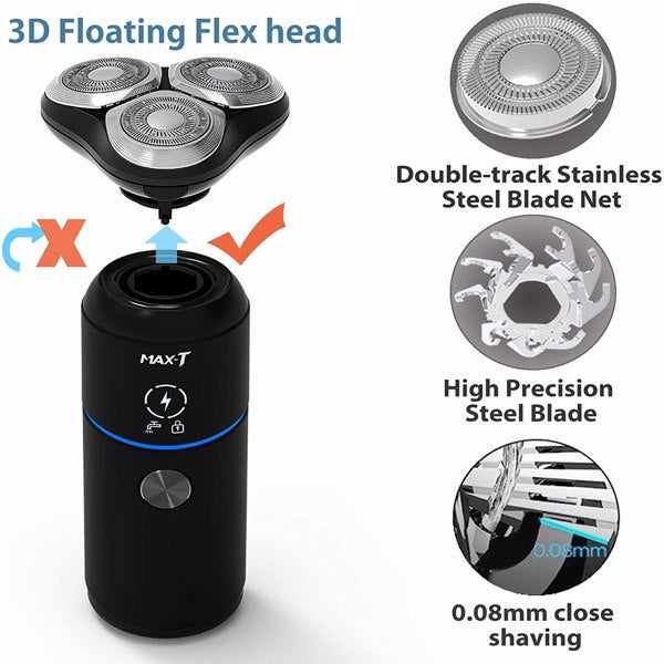 Travel Electric Razor Men Rechargeable IPX7 Waterproof Rotary Shaver