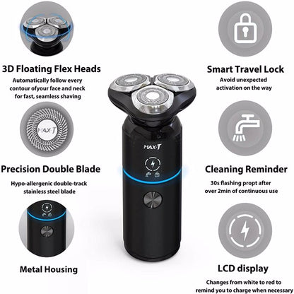 Travel Electric Razor Men Rechargeable IPX7 Waterproof Rotary Shaver